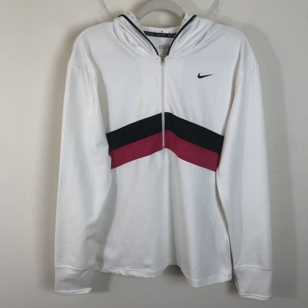 Nike FIT DRY Full Zip Sweatshirt Hoodie Women's Sz XL (16-18) White Pink Active